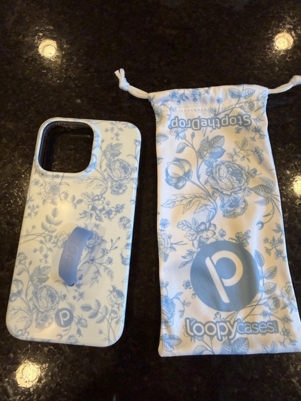 Loopy Case Blue & White Floral Case with Loopy lefty strap iPhone 14 Pro Max - Picture 2 of 4